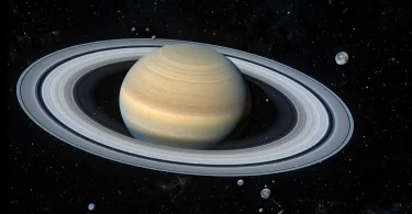 Telescope image stack revealing faint moons around Saturn