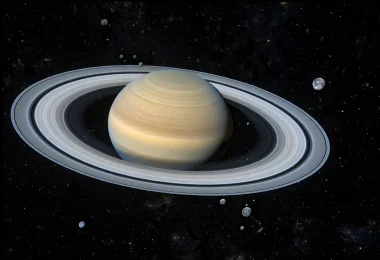 Telescope image stack revealing faint moons around Saturn