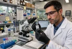 Scientist analysing tumour mutation data for a personalised vaccine