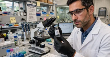 Scientist analysing tumour mutation data for a personalised vaccine